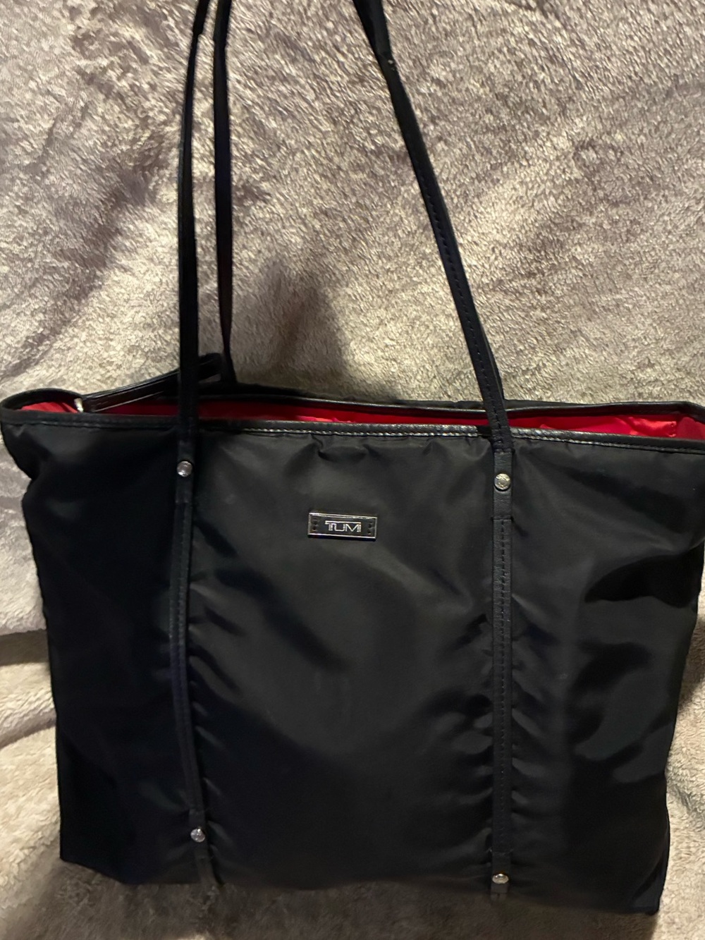 Tumi Womens Textured Lined Top Handle Zip Casual Tote Bag Black FREE Shipping